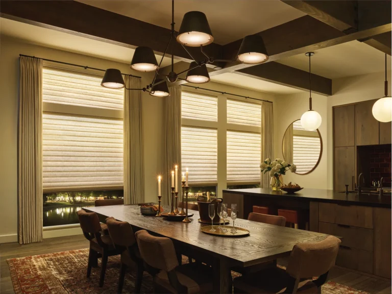 AURA Vignette Hunter Douglas Shade with Drapery in dining room