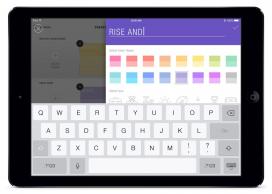 An Ipad with the hunterdouglas powerview app open setting a scene for their motorized window coverings