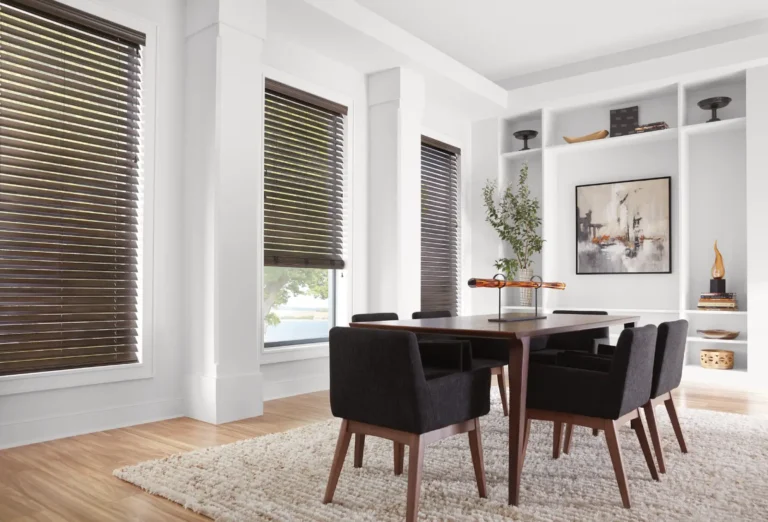 Hunter Douglas EverWood Faux wood blinds in dinning room