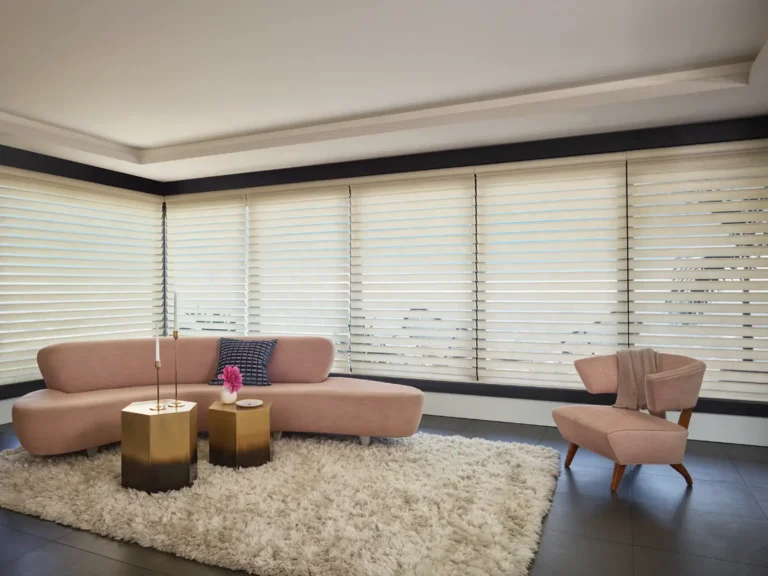 Hunter Douglas Silhouette Sheer Shades covering windows in a living room in the closed position