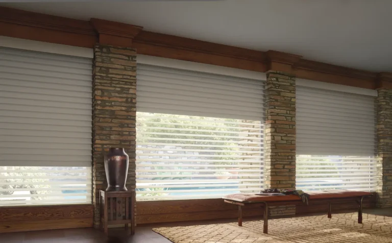 Hunter Douglas motorized Silhouette DuoLite with room darkening black out liner